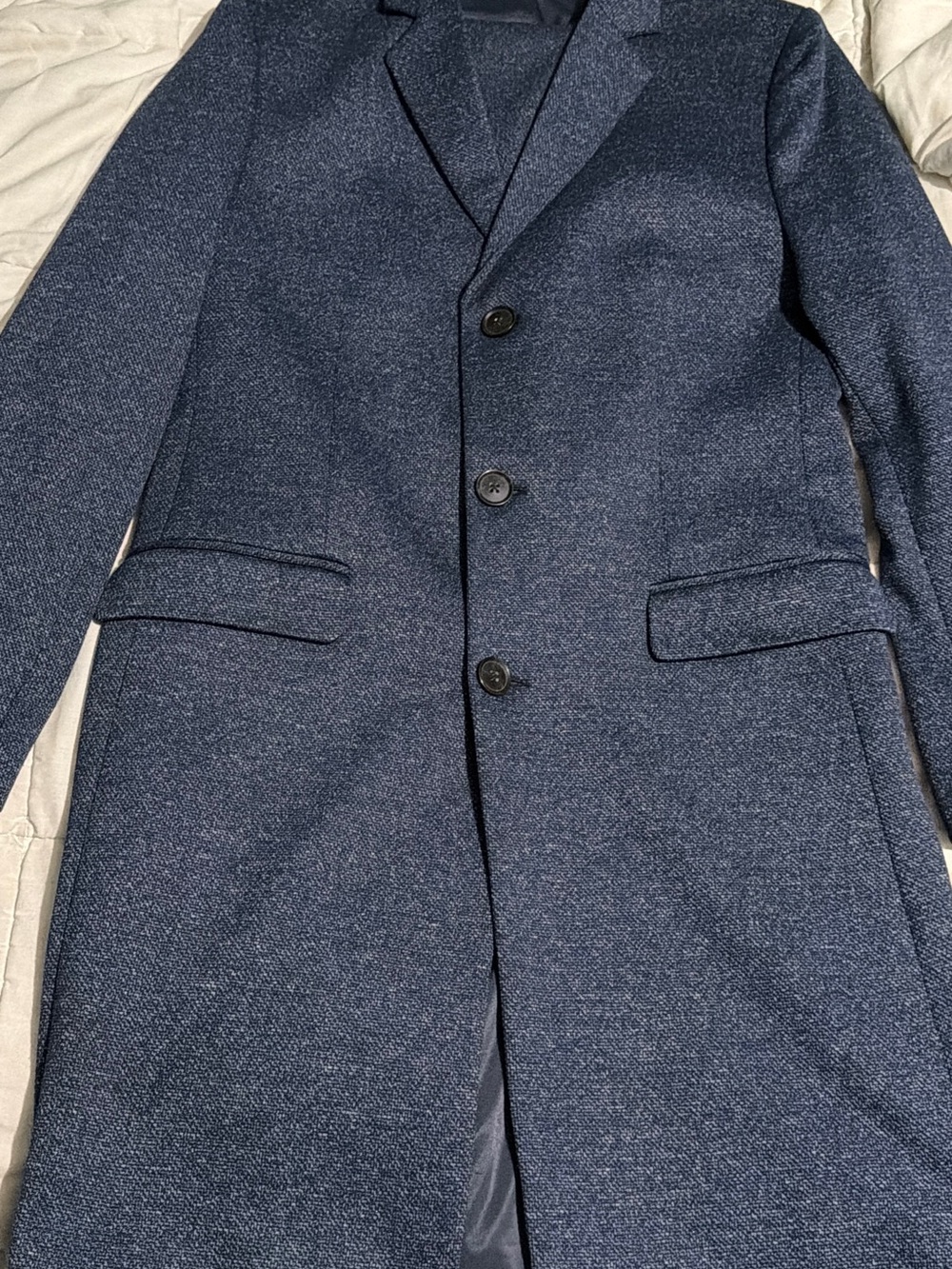 Zara Men's Navy Blue Single-Breasted Wool Coat Large // Includes Pants size 36
